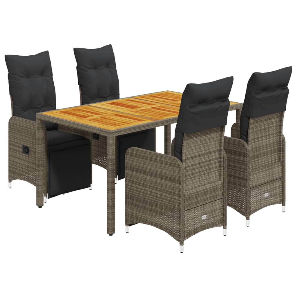 5-tlg. Garten-Bistro-Set mit Kissen Grau Poly Rattan