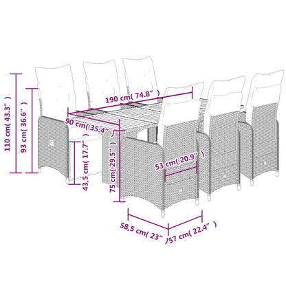 7-tlg. Garten-Bistro-Set mit Kissen Grau Poly Rattan