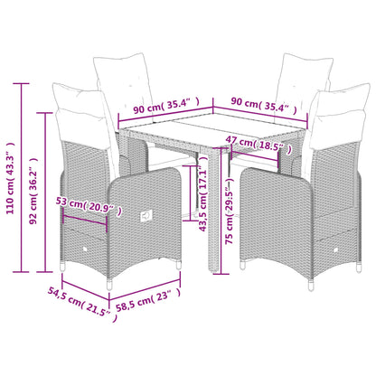 5-tlg. Garten-Bistro-Set mit Kissen Grau Poly Rattan