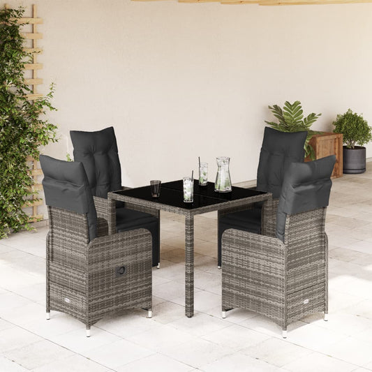 5-tlg. Garten-Bistro-Set mit Kissen Grau Poly Rattan