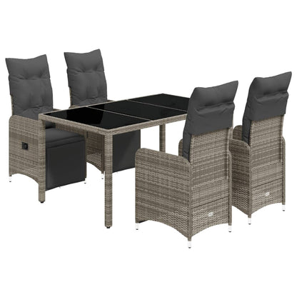 5-tlg. Garten-Bistro-Set mit Kissen Grau Poly Rattan