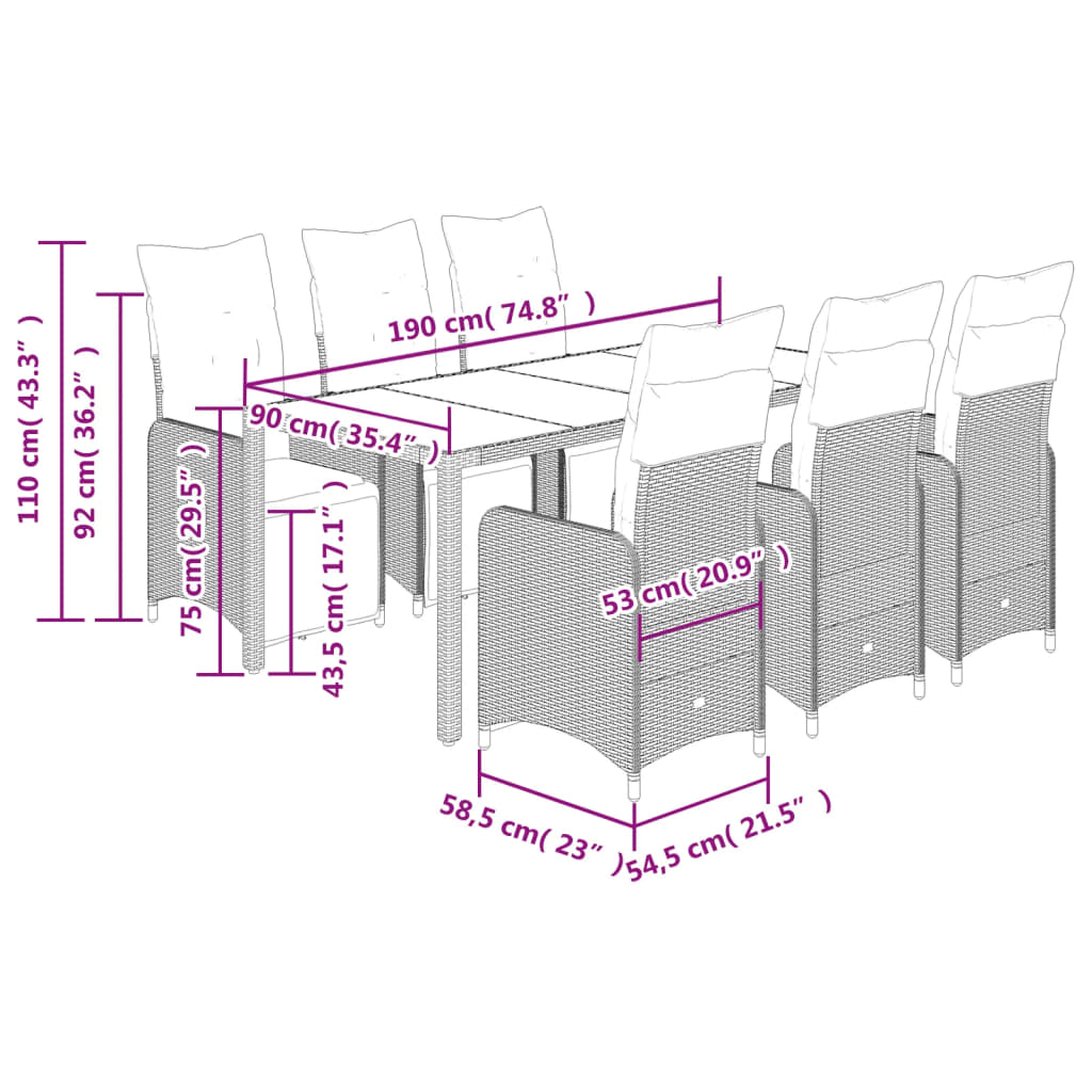 7-tlg. Garten-Bistro-Set mit Kissen Grau Poly Rattan