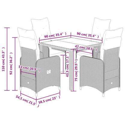 5-tlg. Garten-Bistro-Set mit Kissen Braun Poly Rattan