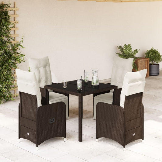 5-tlg. Garten-Bistro-Set mit Kissen Braun Poly Rattan