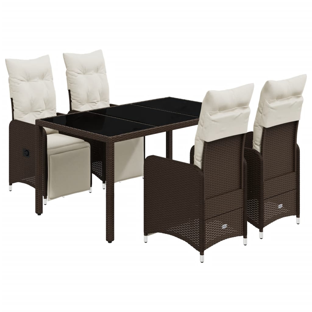 5-tlg. Garten-Bistro-Set mit Kissen Braun Poly Rattan