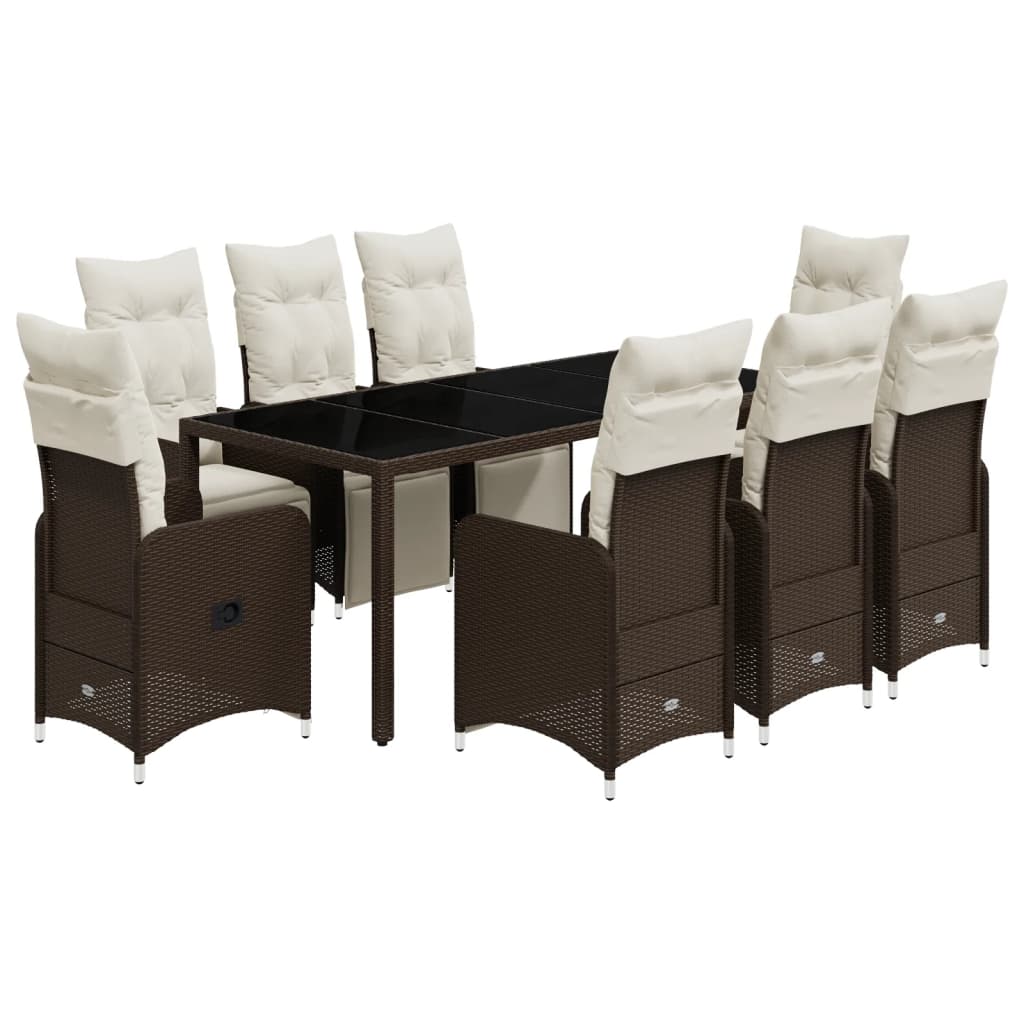 9-tlg. Garten-Bistro-Set mit Kissen Braun Poly Rattan