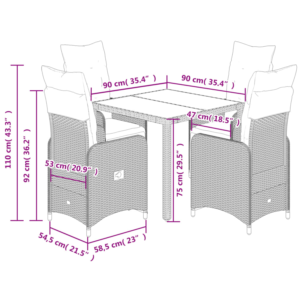 5-tlg. Garten-Bistro-Set mit Kissen Braun Poly Rattan