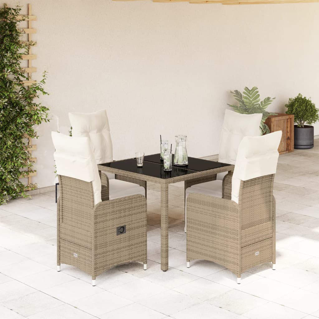 5-tlg. Garten-Bistro-Set mit Kissen Braun Poly Rattan