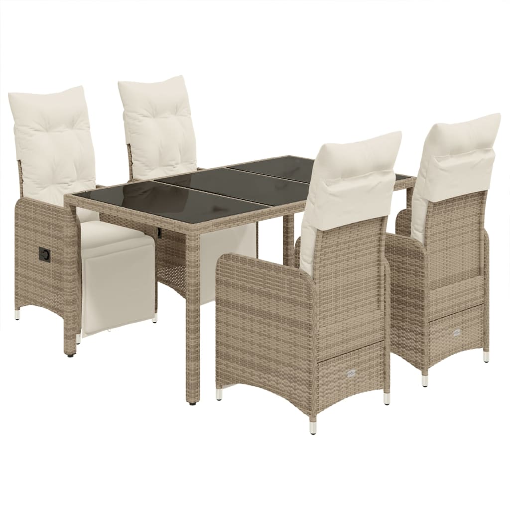 5-tlg. Garten-Bistro-Set mit Kissen Braun Poly Rattan