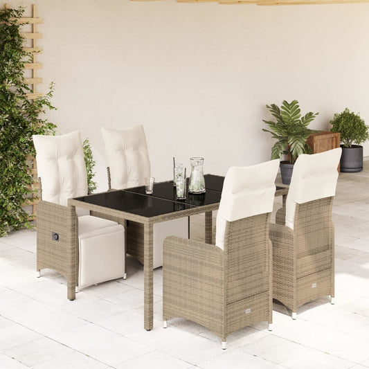 5-tlg. Garten-Bistro-Set mit Kissen Braun Poly Rattan