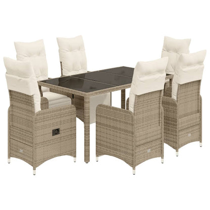 7-tlg. Garten-Bistro-Set mit Kissen Braun Poly Rattan