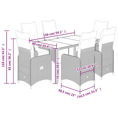 7-tlg. Garten-Bistro-Set mit Kissen Braun Poly Rattan