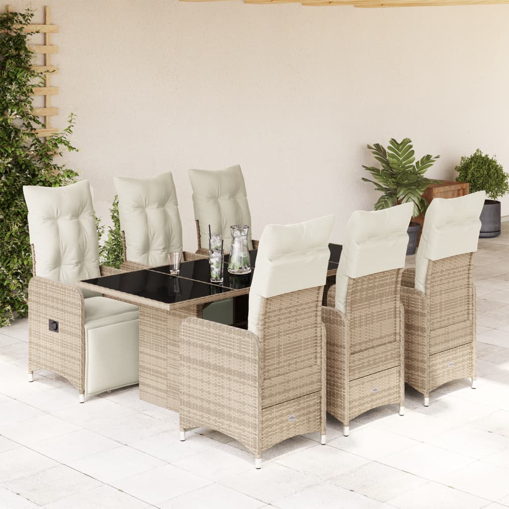 7-tlg. Garten-Bistro-Set mit Kissen Braun Poly Rattan