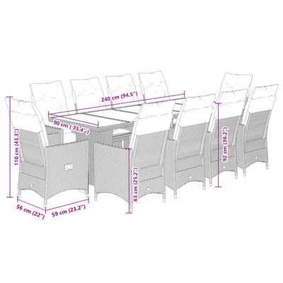 11-tlg. Garten-Bistro-Set mit Kissen Schwarz Poly Rattan