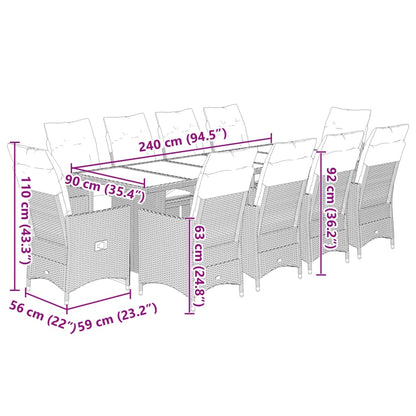 9-tlg. Garten-Bistro-Set mit Kissen Braun Poly Rattan