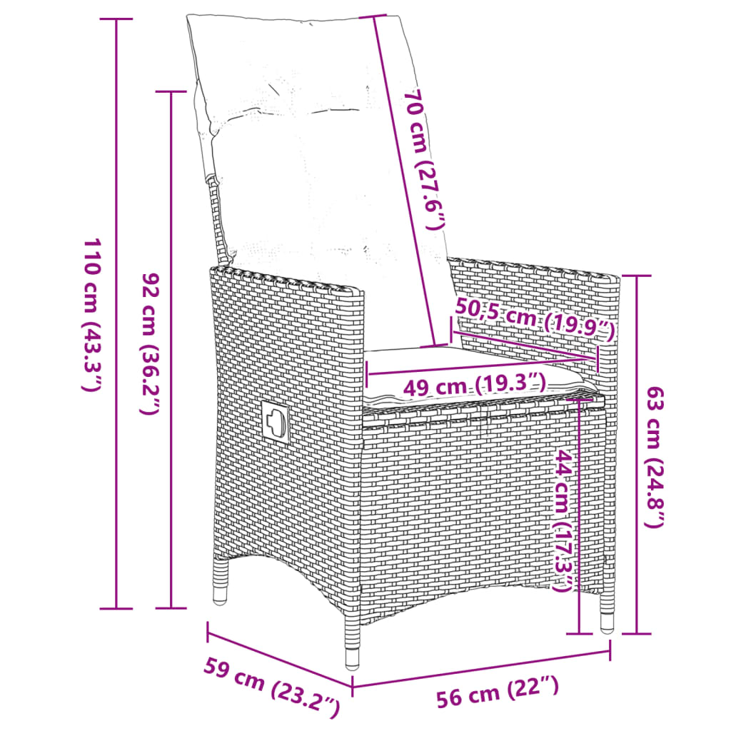 9-tlg. Garten-Bistro-Set mit Kissen Braun Poly Rattan