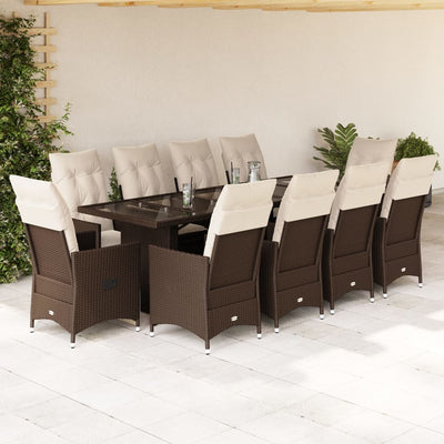 11-tlg. Garten-Bistro-Set mit Kissen Braun Poly Rattan