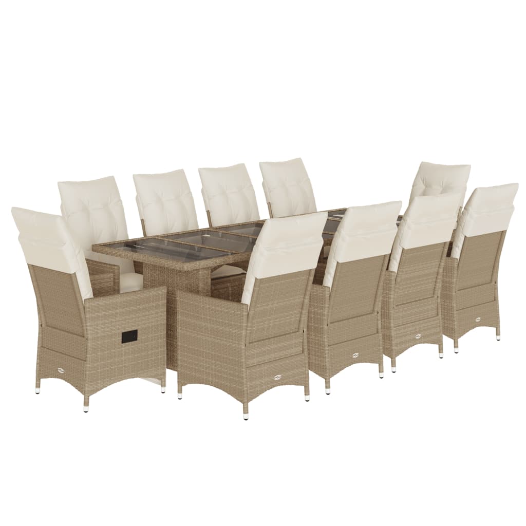 11-tlg. Garten-Bistro-Set mit Kissen Beige Poly Rattan