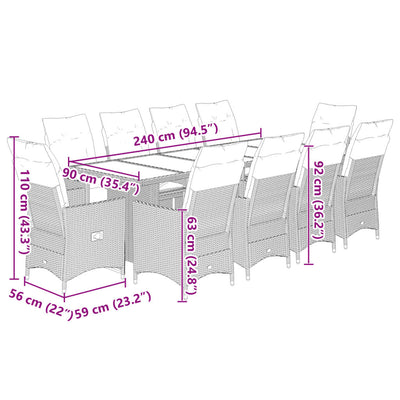 11-tlg. Garten-Bistro-Set mit Kissen Beige Poly Rattan