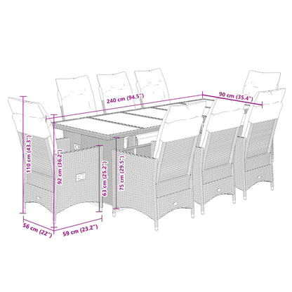 9-tlg. Garten-Bistro-Set mit Kissen Braun Poly Rattan