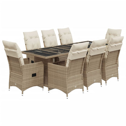 9-tlg. Garten-Bistro-Set mit Kissen Beige Poly Rattan