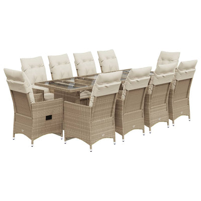 11-tlg. Garten-Bistro-Set mit Kissen Beige Poly Rattan