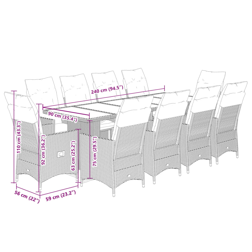 11-tlg. Garten-Bistro-Set mit Kissen Beige Poly Rattan