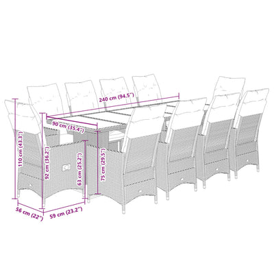 11-tlg. Garten-Bistro-Set mit Kissen Beige Poly Rattan