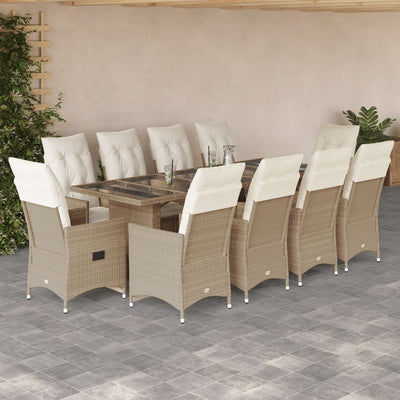 11-tlg. Garten-Bistro-Set mit Kissen Beige Poly Rattan