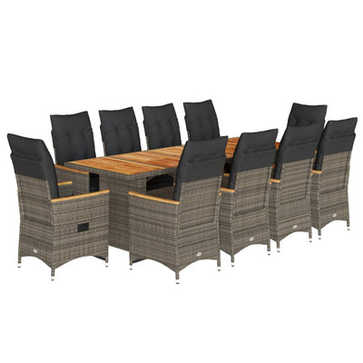 11-tlg. Garten-Bistro-Set mit Kissen Grau Poly Rattan