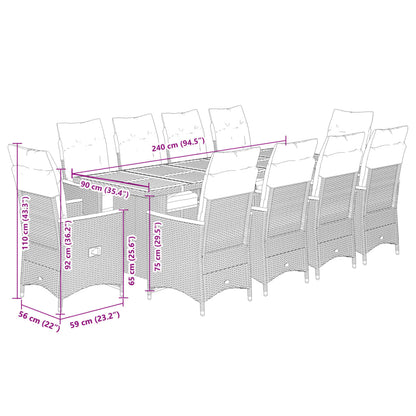 11-tlg. Garten-Bistro-Set mit Kissen Grau Poly Rattan