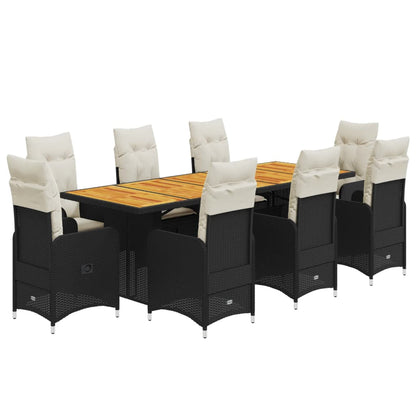 9-tlg. Garten-Bistro-Set mit Kissen Schwarz Poly Rattan