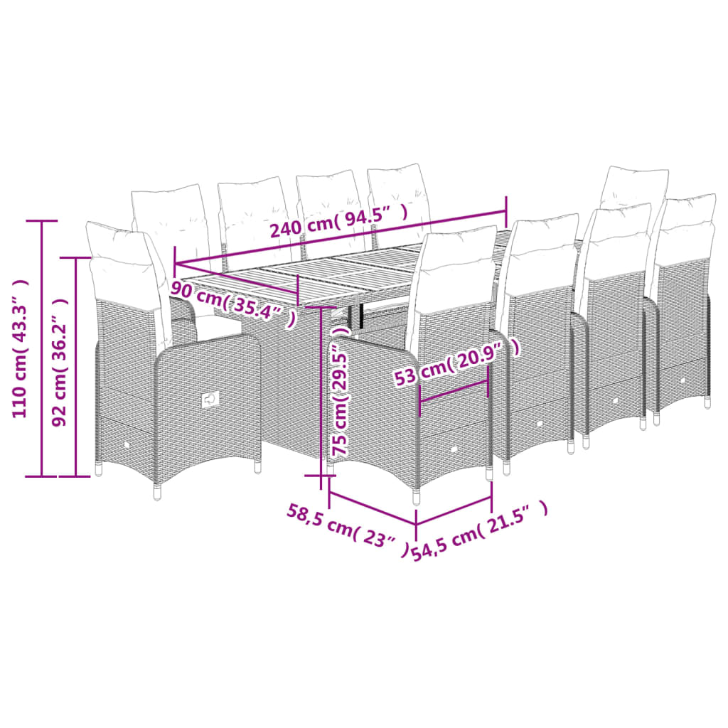 11-tlg. Garten-Bistro-Set mit Kissen Schwarz Poly Rattan