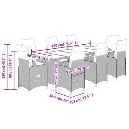 9-tlg. Garten-Bistro-Set mit Kissen Braun Poly Rattan