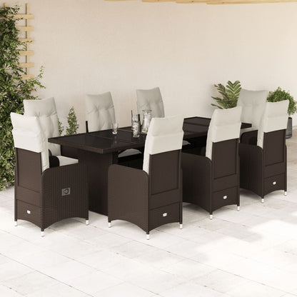 9-tlg. Garten-Bistro-Set mit Kissen Braun Poly Rattan