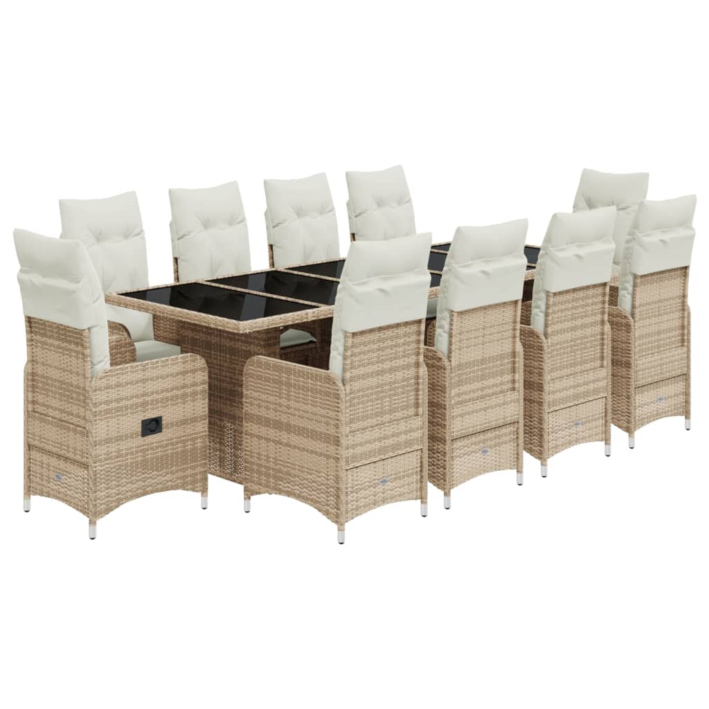 11-tlg. Garten-Bistro-Set mit Kissen Beige Poly Rattan