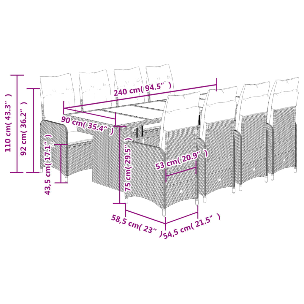 11-tlg. Garten-Bistro-Set mit Kissen Beige Poly Rattan