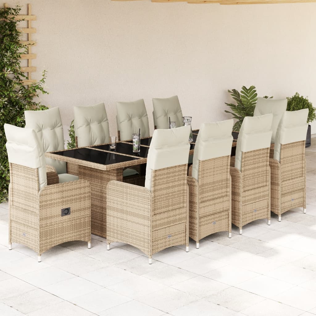 11-tlg. Garten-Bistro-Set mit Kissen Beige Poly Rattan