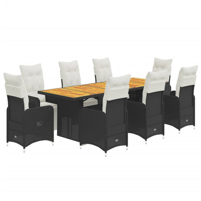 9-tlg. Garten-Bistro-Set mit Kissen Schwarz Poly Rattan