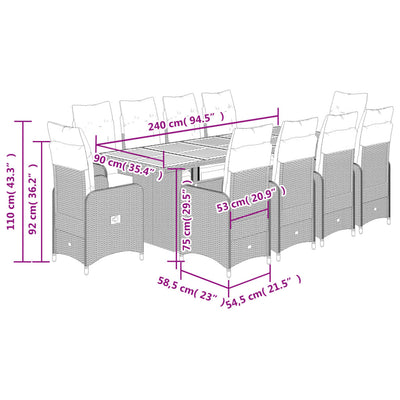 11-tlg. Garten-Bistro-Set mit Kissen Schwarz Poly Rattan