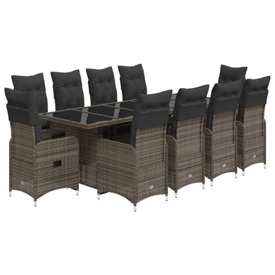 11-tlg. Garten-Bistro-Set mit Kissen Grau Poly Rattan