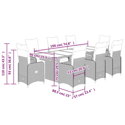 9-tlg. Garten-Bistro-Set mit Kissen Braun Poly Rattan