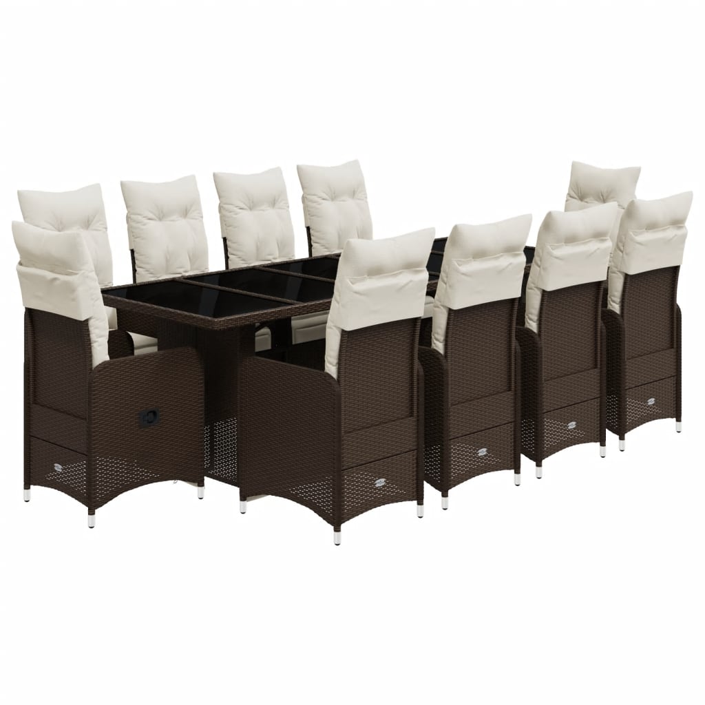 11-tlg. Garten-Bistro-Set mit Kissen Braun Poly Rattan