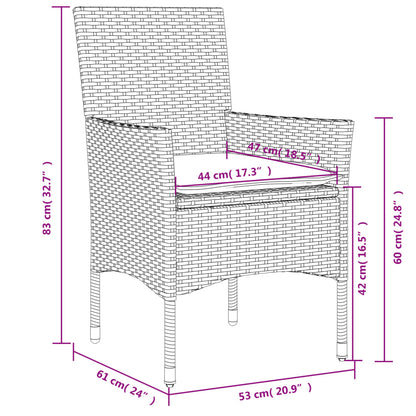 3-tlg. Garten-Essgruppe mit Kissen Hellgrau Poly Rattan Glas