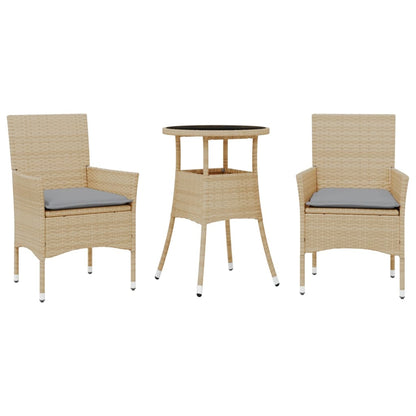 3-tlg. Garten-Essgruppe mit Kissen Beige Poly Rattan und Glas