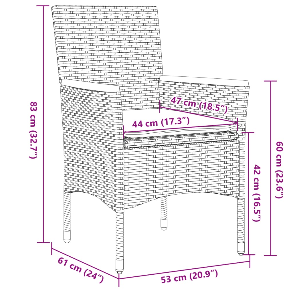 11-tlg. Garten-Essgruppe mit Kissen Schwarz Poly Rattan Glas