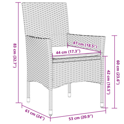 3-tlg. Bistro-Set mit Kissen Schwarz Poly Rattan und Glas