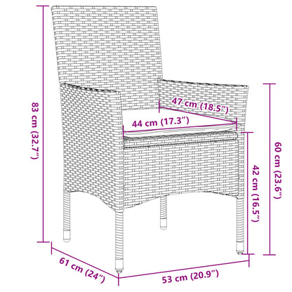 3-tlg. Bistro-Set mit Kissen Grau Poly Rattan und Glas