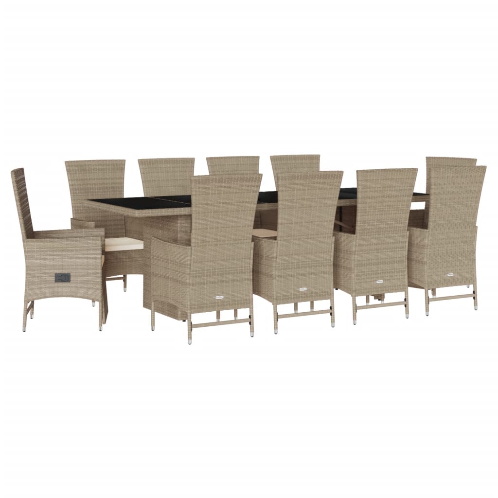 11-tlg. Garten-Essgruppe mit Kissen Beige Poly Rattan