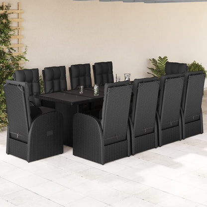 11-tlg. Garten-Essgruppe mit Kissen Schwarz Poly Rattan